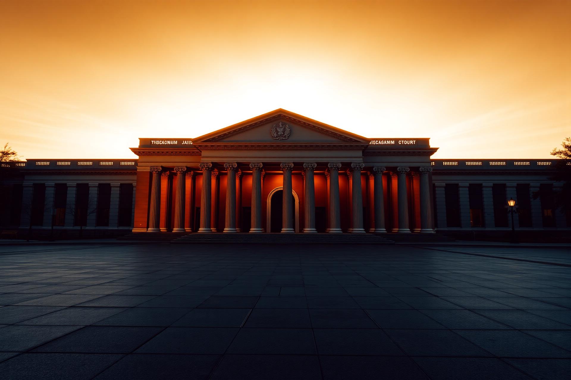 Stately courthouse at golden hour